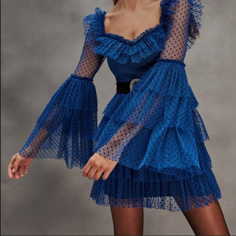 Ravasa & Vanessa Trendol Blue & Black Dot Dress Medium - Picture 11 of 14
